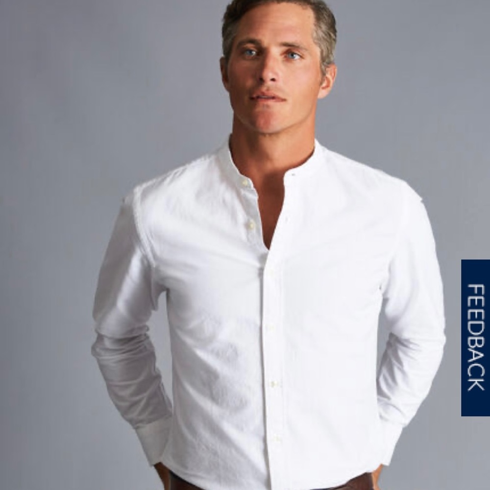 Charles Tyrwhitt White Slim Fit Collarless Shirt Size L
